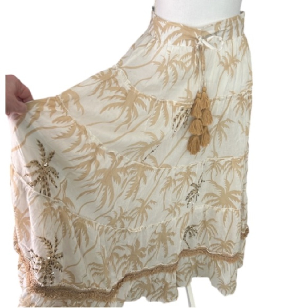 Barok Bohemian Palm Print Tiered Maxi Skirt NWT S/M Coastal Resort 100% Cotton - Picture 5 of 15